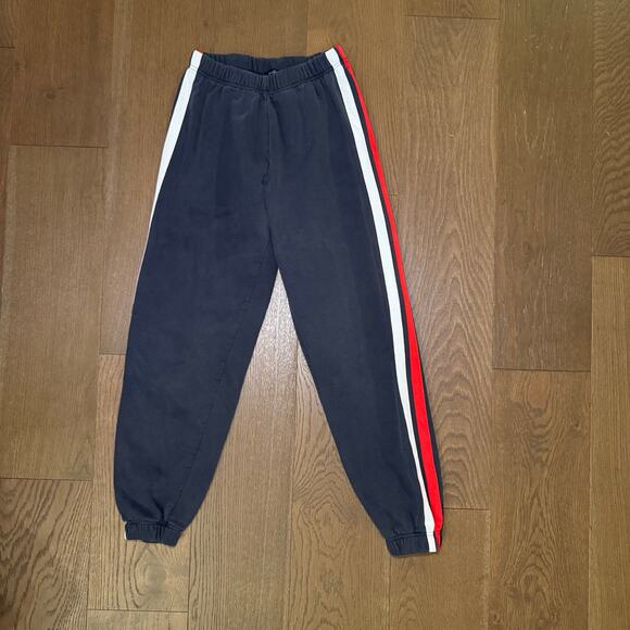 John Galt (Brandy Melville) Track Sweat Pants Joggers Navy with White red stripe - Picture 2 of 4